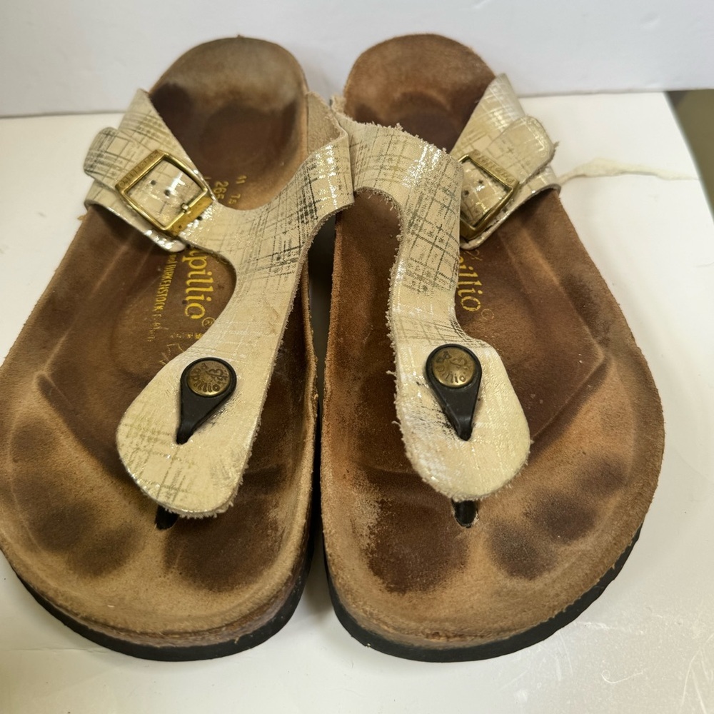 Birkenstock Papillio Gizeh Thong Metallic Check Leather Sandals Buckle Support 8